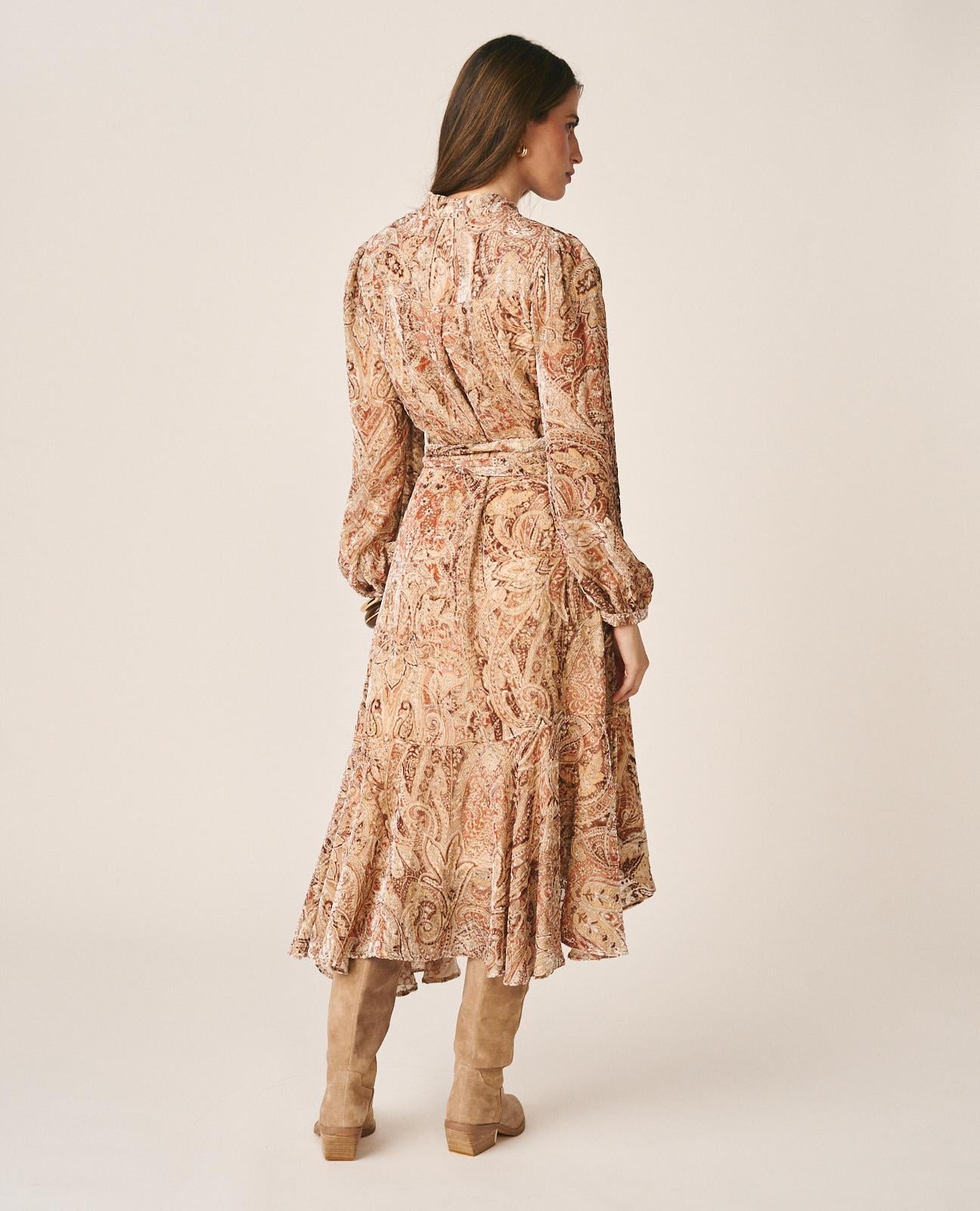 alma-en-pena-paisley-seiden-midikleid-braun image 8