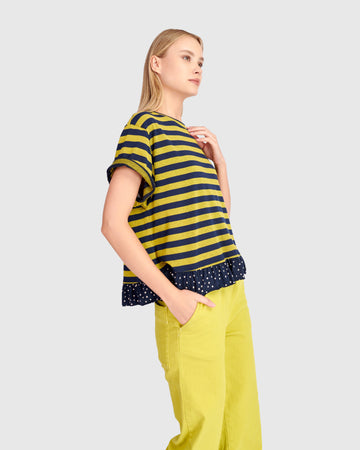 alembika-sunrise-ruffle-t-shirt-gelb-navy-damen image 4