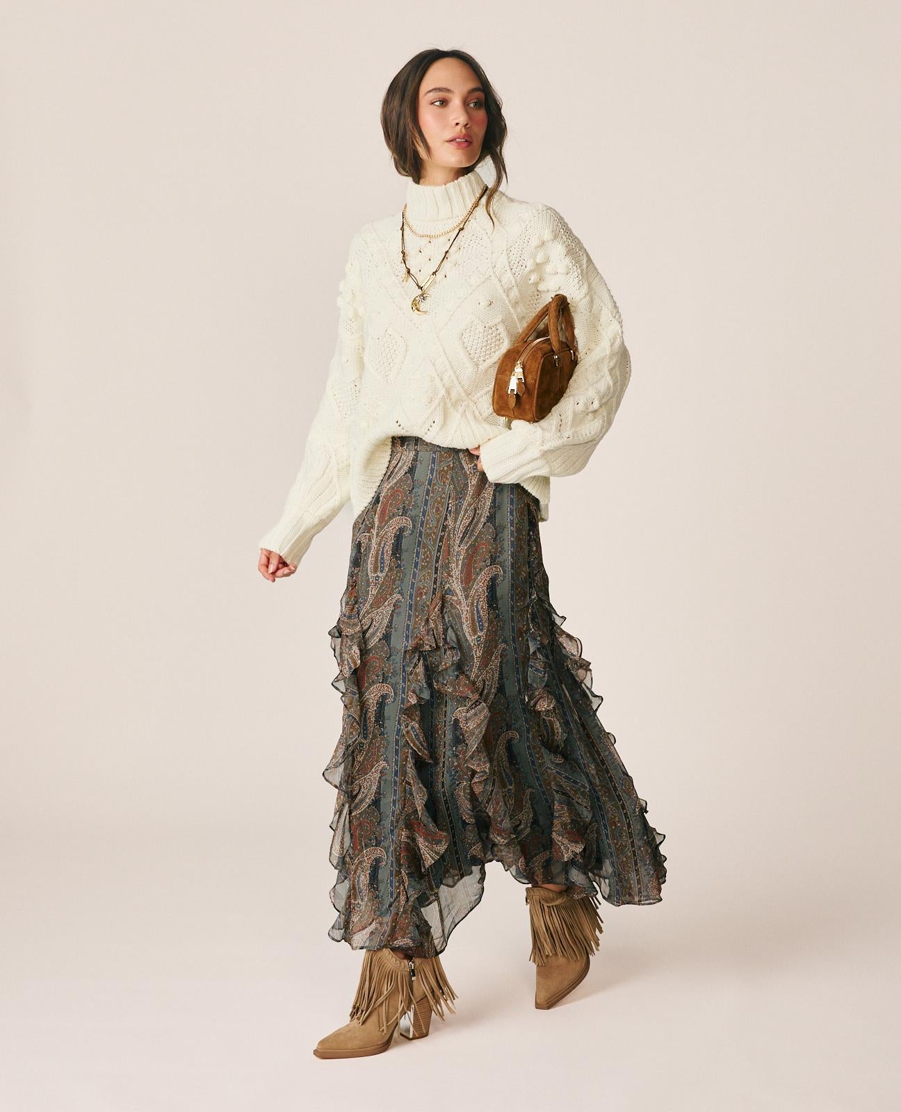 alma-en-pena-long-paisley-skirt-damen-chiffon-rock-grau image 2