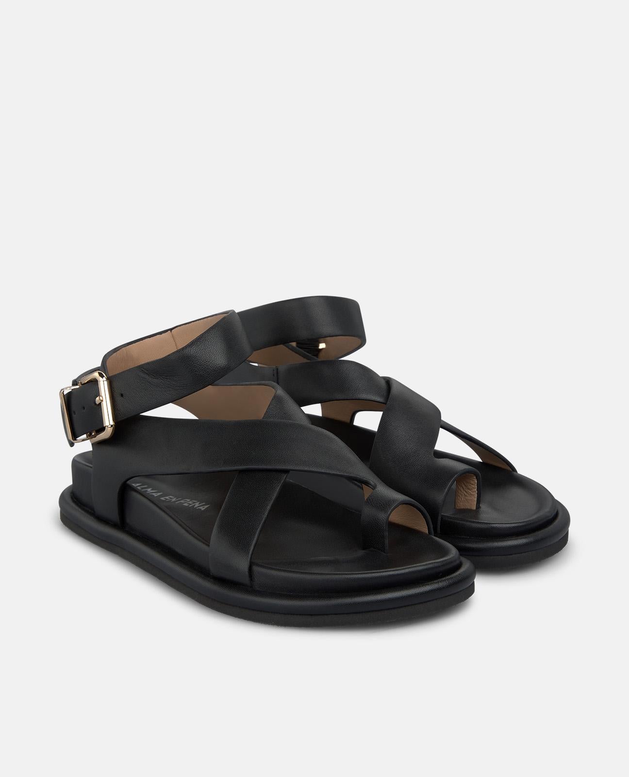 alma-en-pena-62510-flache-kn-chel-riemensandale-aus-nappa-schwarz-2-cm-plateau image 2