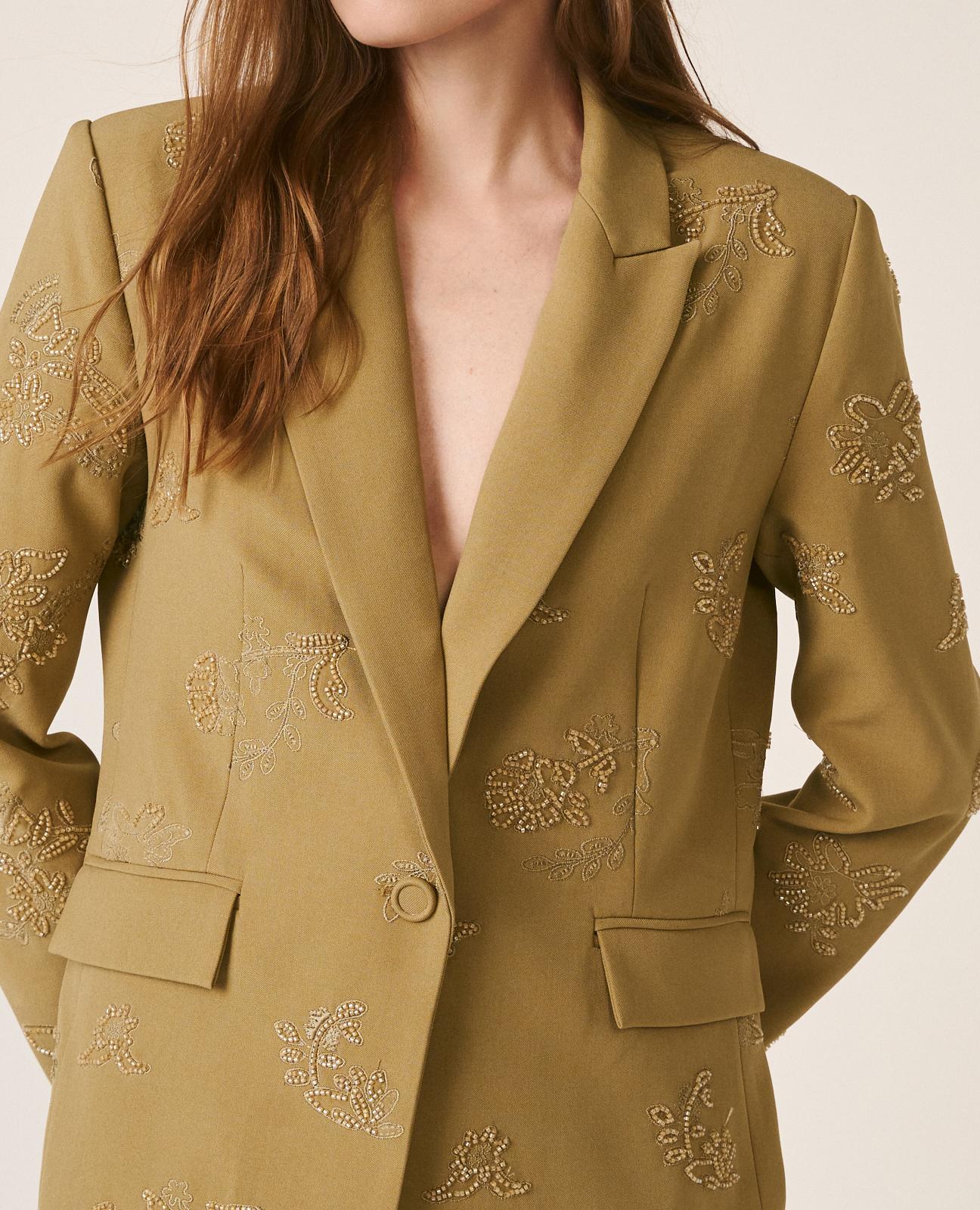 alma-en-pena-crepe-blazer-caqui-lang-mit-knopfverschluss image 5