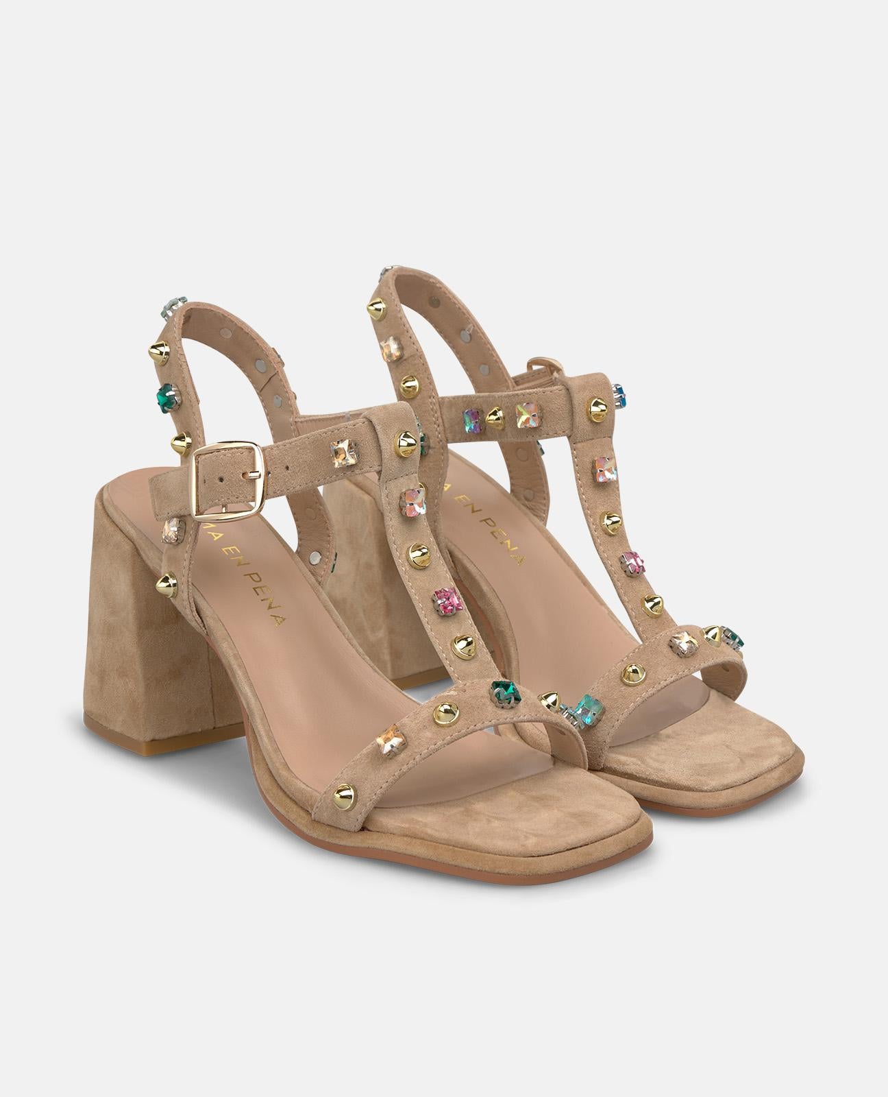 alma-en-pena-sandalen-mit-metallic-nieten-hoher-blockabsatz-9-cm-arena image 2