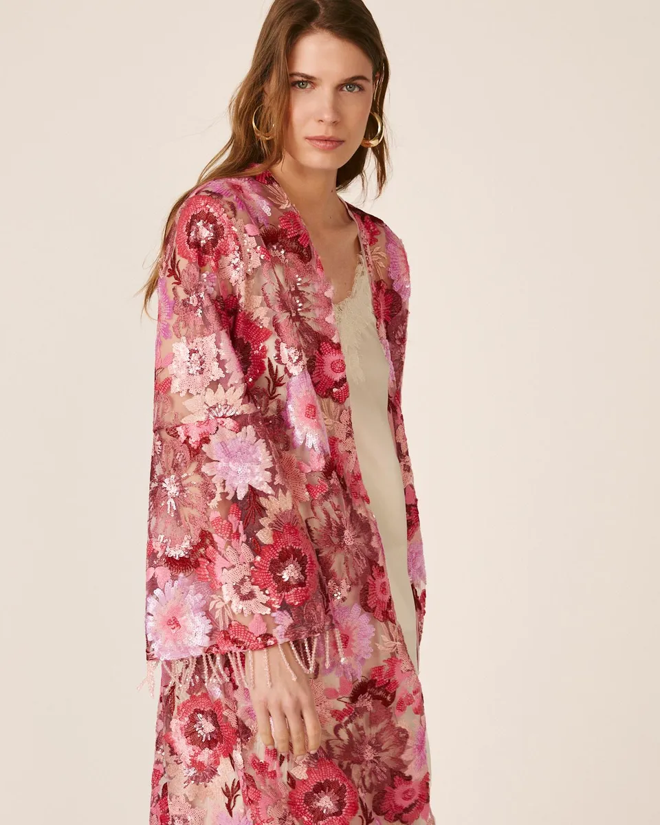 alma-en-pena-floral-kaftan-fuchsia-pailletten image 1