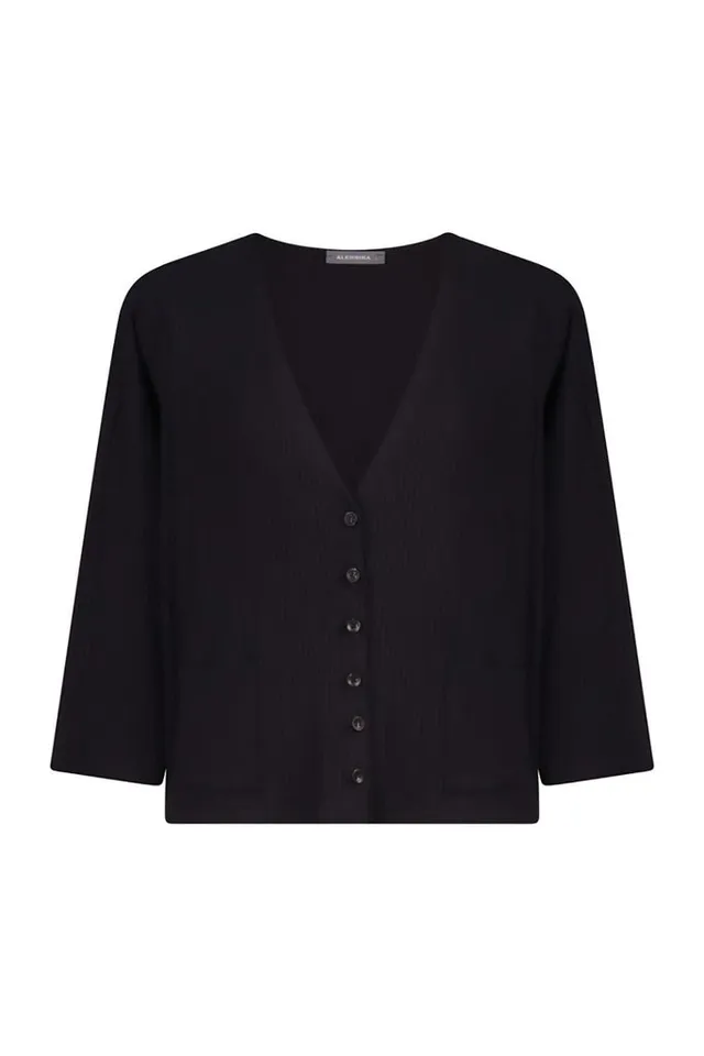 alembika-essential-rib-cardigan-schwarz-v-ausschnitt-strickjacke image 1