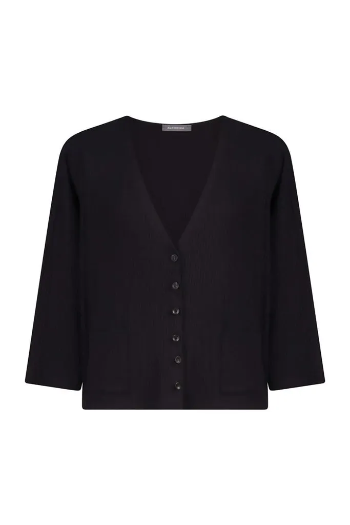 alembika-essential-rib-cardigan-schwarz-v-ausschnitt-strickjacke image 1