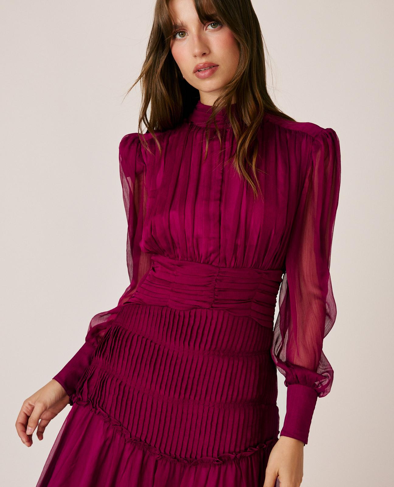 alma-en-pena-long-pleated-chiffon-dress-langes-kleid-rot-mit-plissee image 2