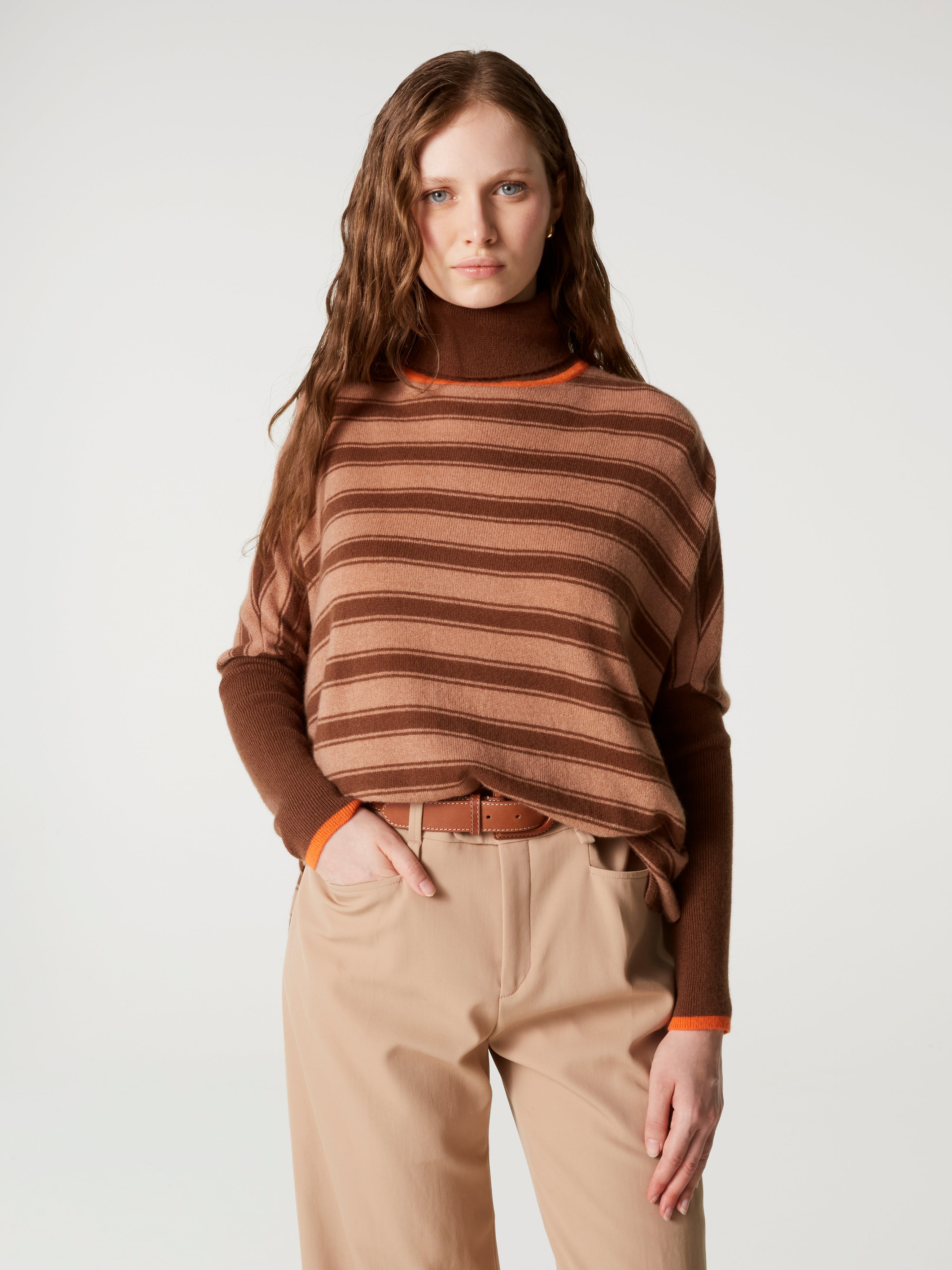 absolut-joanna-poncho-pullover-mit-rollkragen-100-kaschmir-braun-gestreift image 2