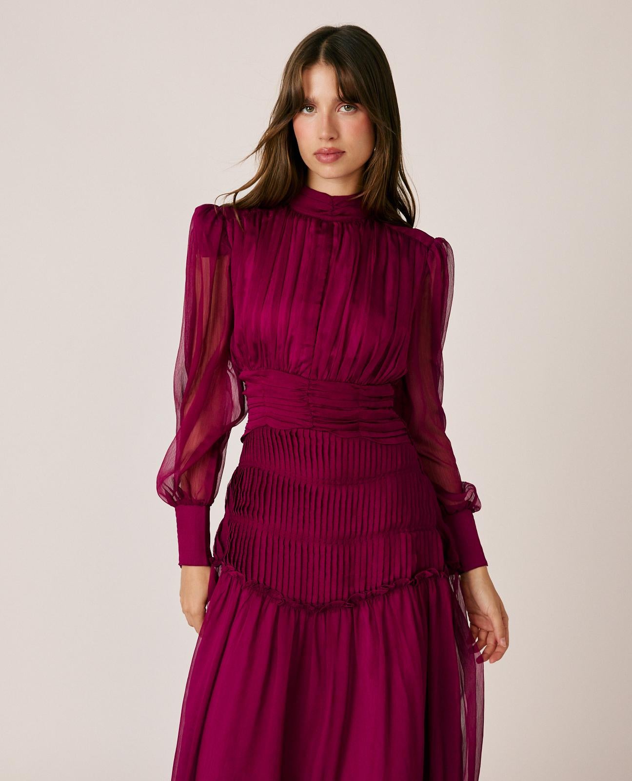 alma-en-pena-long-pleated-chiffon-dress-langes-kleid-rot-mit-plissee image 5