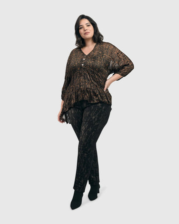 alembika-floral-tiered-crinkle-bluse-damen-coffee-schwarz image 4