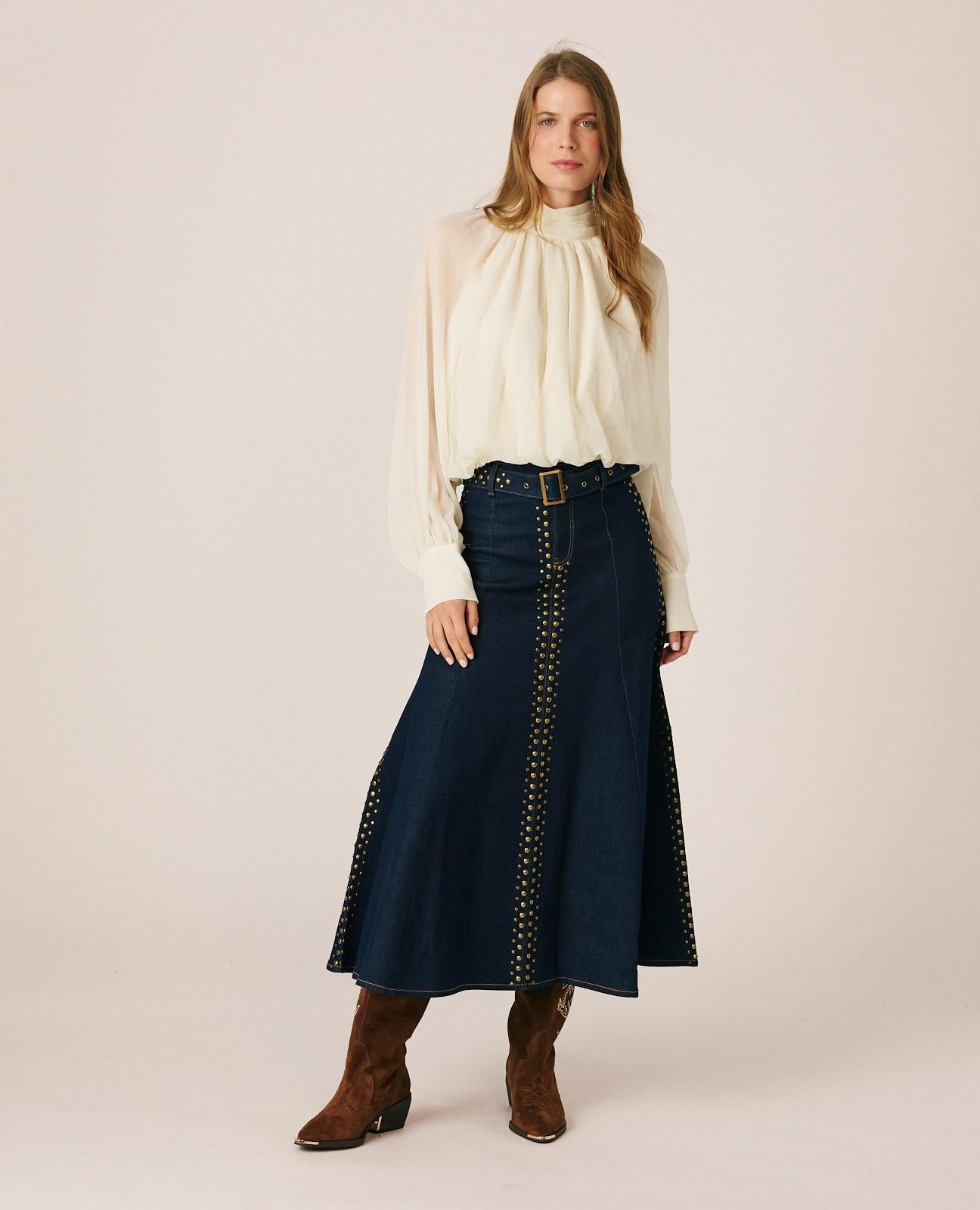 alma-en-pena-chiffon-bluse-mit-drapierung-wei-e-bluse-mit-puff-rmeln image 2