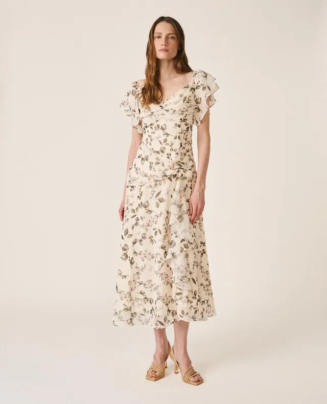 alma-en-pena-cape-sleeve-dress-langes-blumenkleid-gr-n-mit-v-ausschnitt image 1