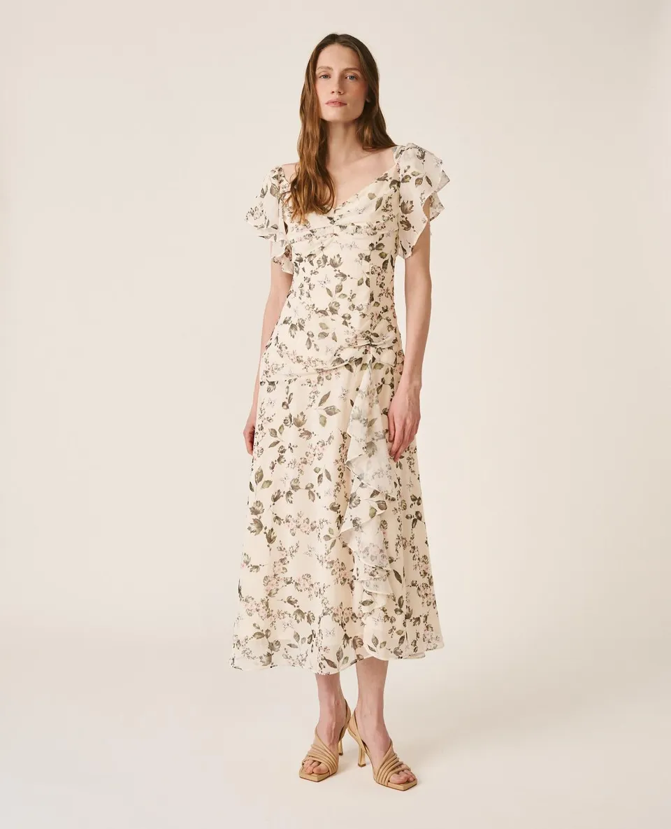 alma-en-pena-cape-sleeve-dress-langes-blumenkleid-gr-n-mit-v-ausschnitt image 1