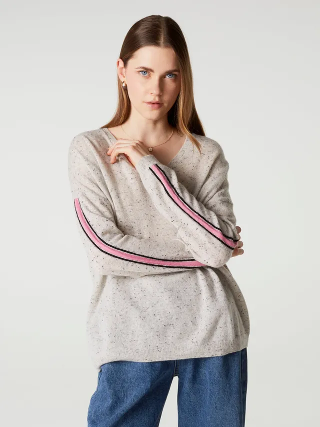 absolut-alexia-kaschmir-v-ausschnitt-pullover-damen-granit-black-pink image 1
