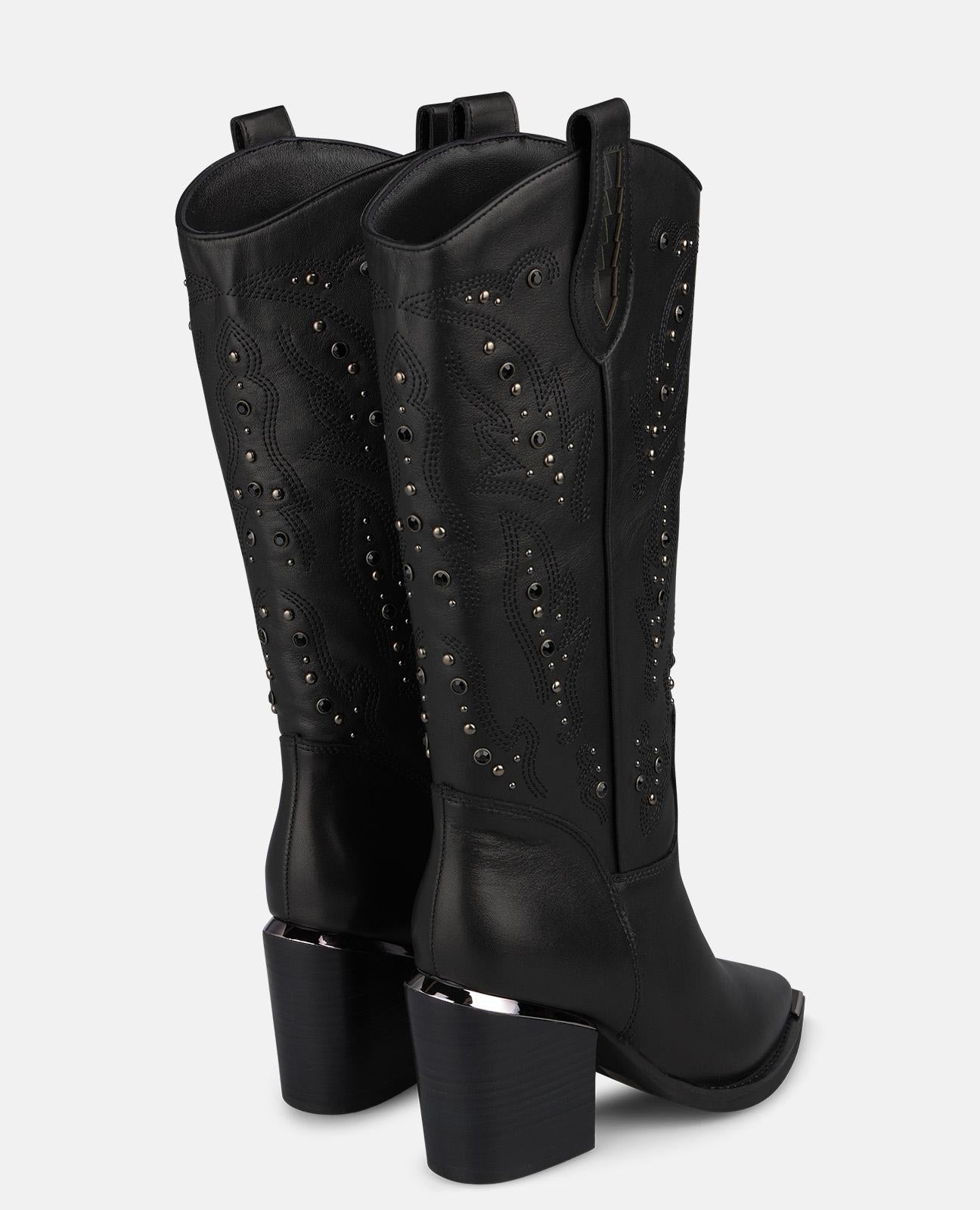 alma-en-pena-napa-leder-cowboystiefel-schwarz-kniehohe-boots-7-5-cm-blockabsatz- image 3