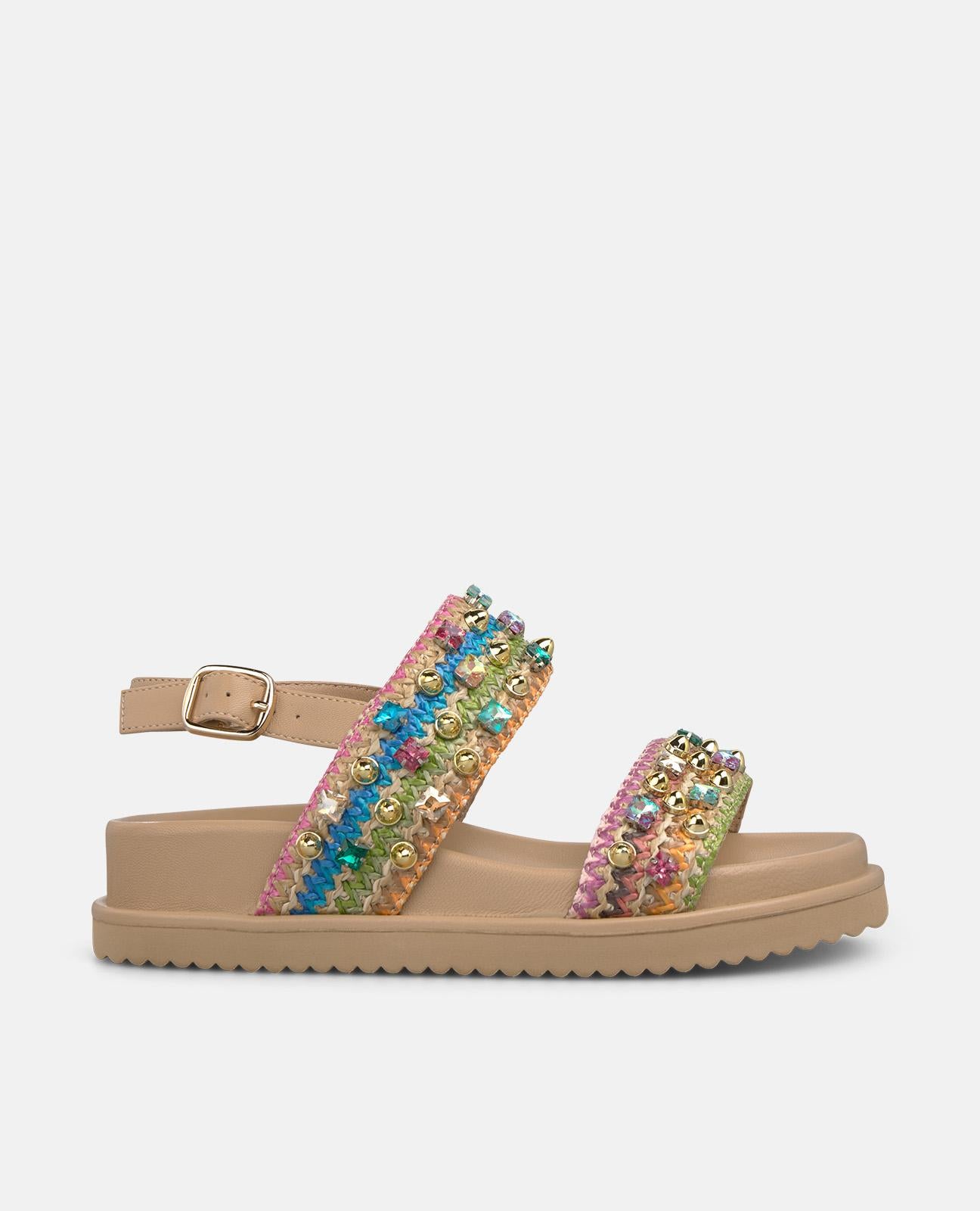 alma-en-pena-bast-plateau-sandale-multicolor-perlen-kn-chelriemen-3-cm image 1