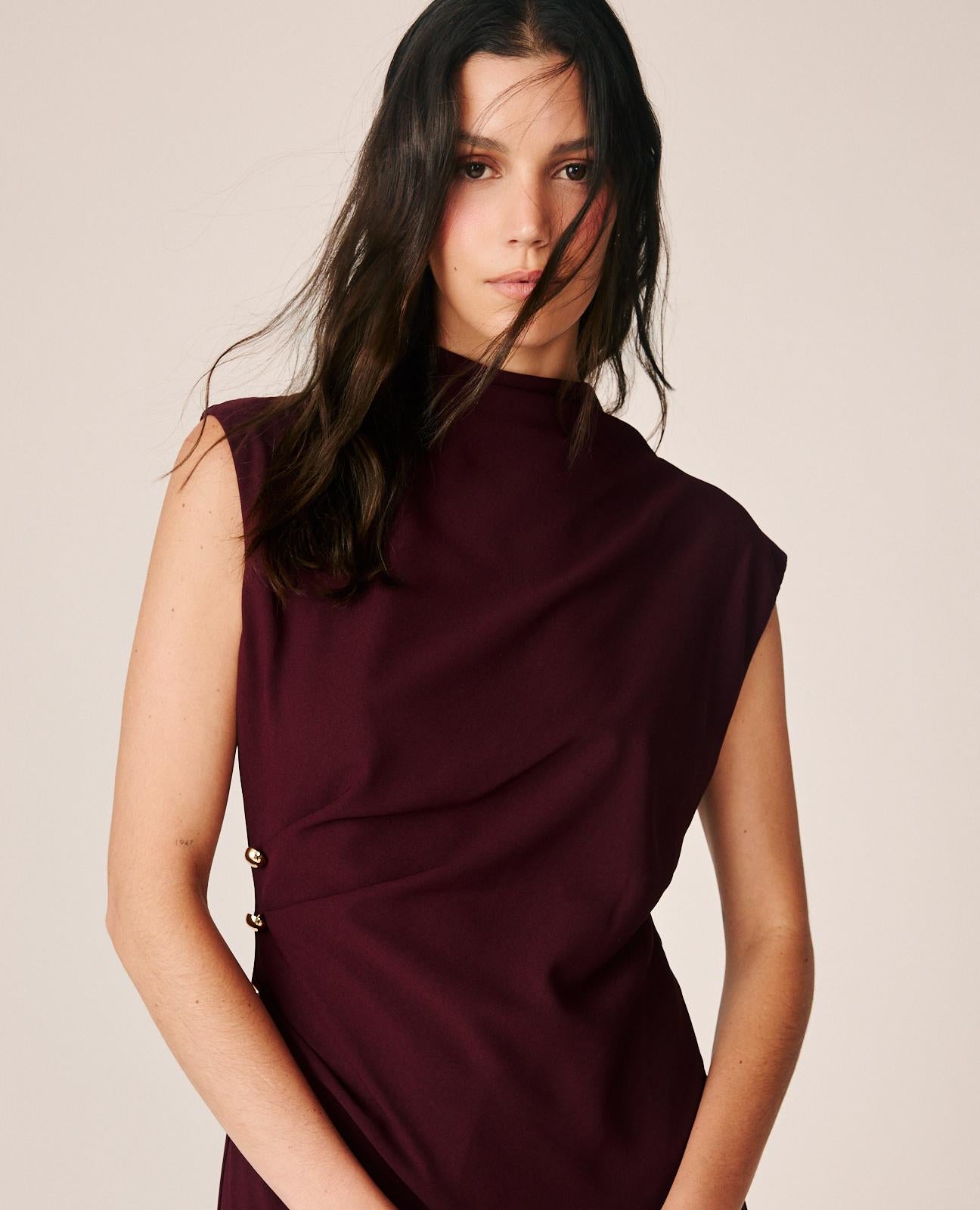 alma-en-pena-langes-crepe-kleid-bordeaux-rmellos-mit-drapierung image 3