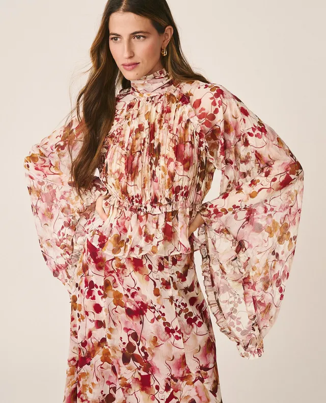 alma-en-pena-floral-pleated-blouse-chiffonbluse-rosa-blumen-plissee image 1