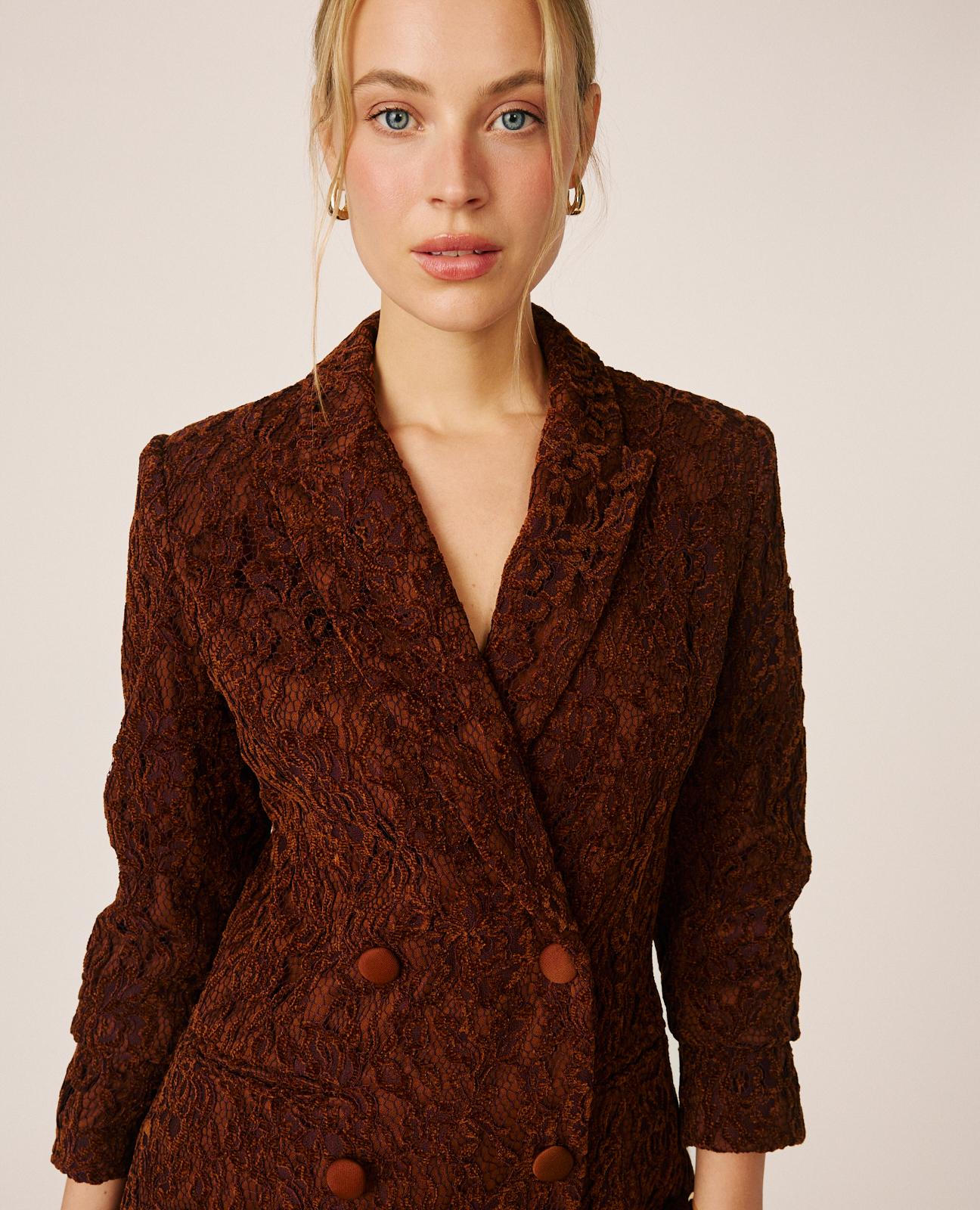 alma-en-pena-velvet-lace-blazer-aus-samt-spitze-in-braun image 3