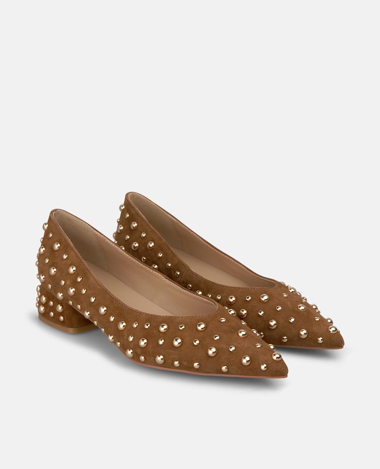 alma-en-pena-leder-pumps-mit-nieten-camel-velours-3-5-cm-blockabsatz image 2