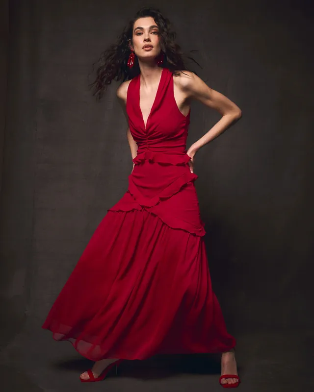 alma-en-pena-cross-back-dress-midi-kleid-in-rot-mit-gekreuztem-r-cken image 1