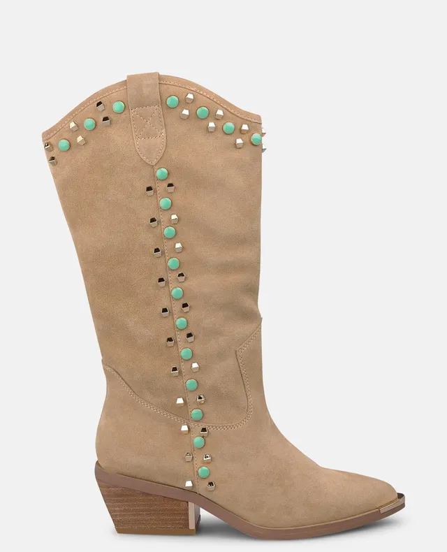 alma-en-pena-cowboy-boots-aus-veloursleder-mit-nieten-und-strass-beige image 1
