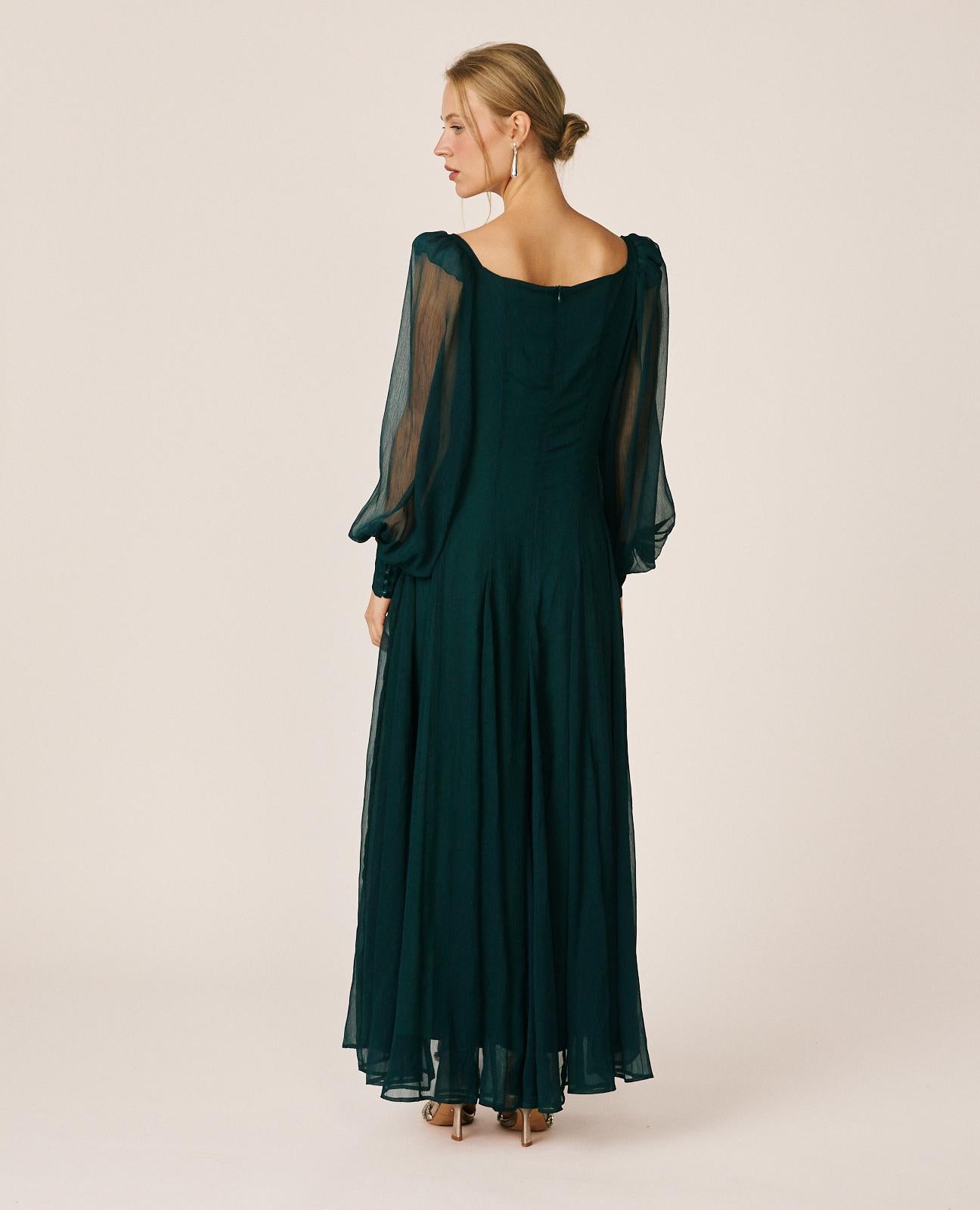 alma-en-pena-long-chiffon-kleid-gr-n-mit-puff-rmel image 6