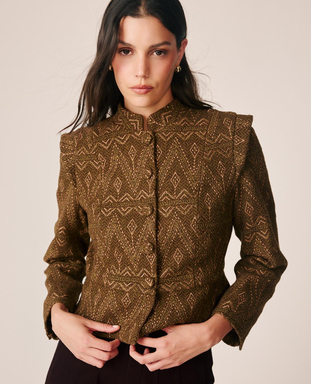 alma-en-pena-jacquard-jacke-mit-geometrie-print-khaki image 3