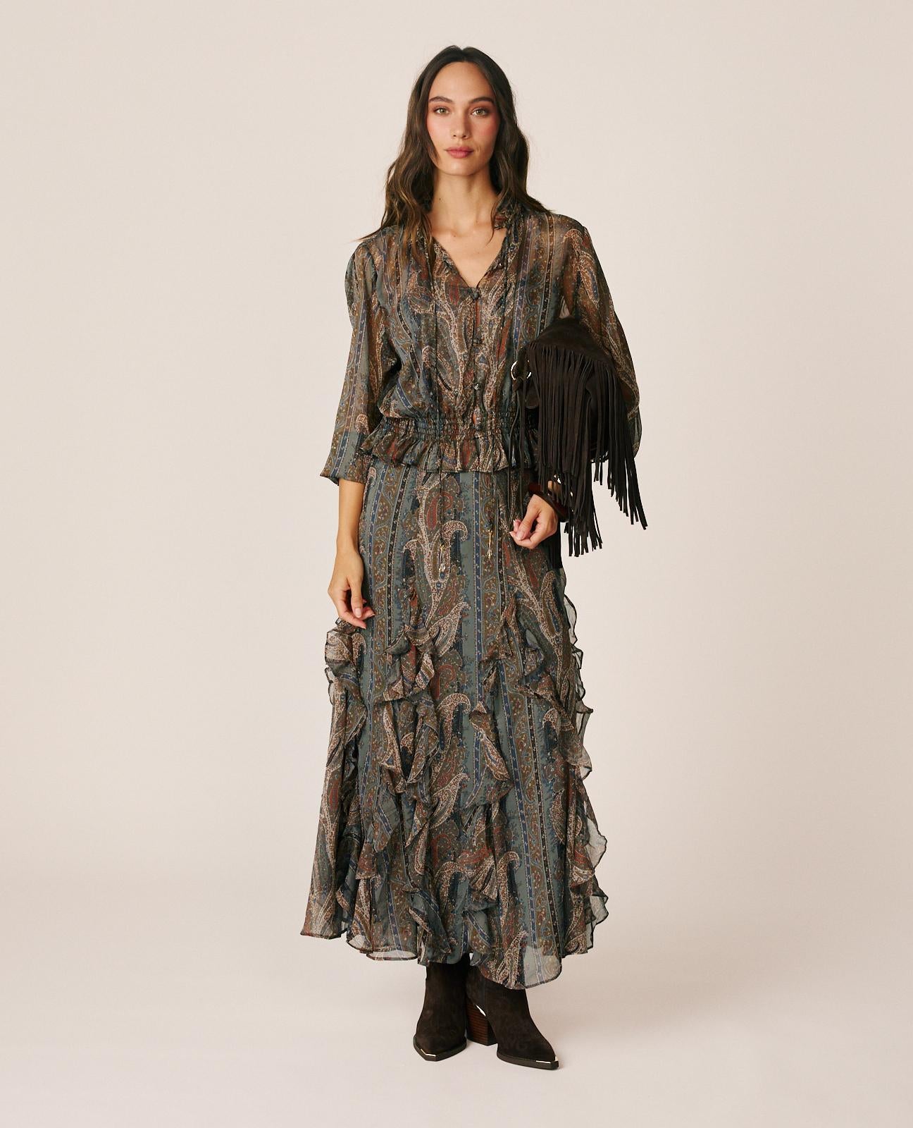 alma-en-pena-chiffon-blouse-with-ruffles-chiffonbluse-grau-mit-schleife image 2