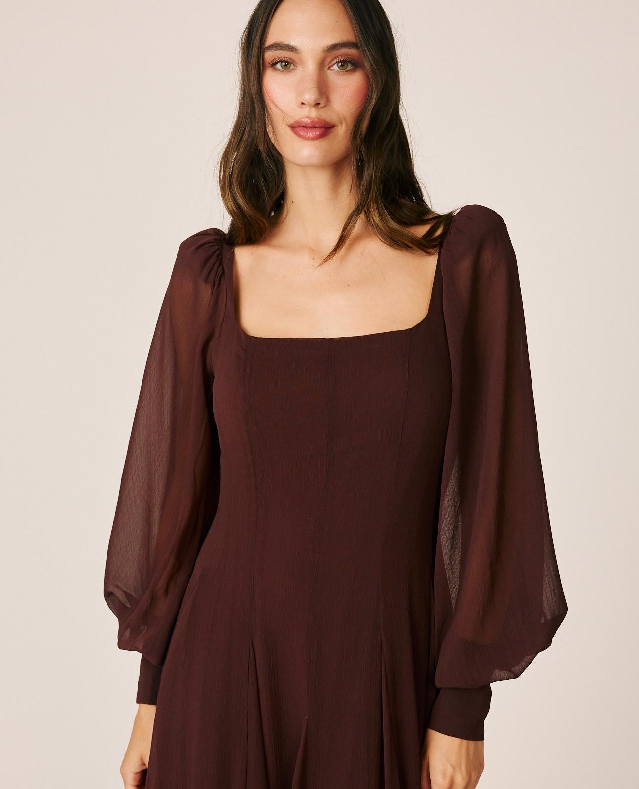 alma-en-pena-langes-chiffonkleid-braun-mit-puff-rmeln image 4
