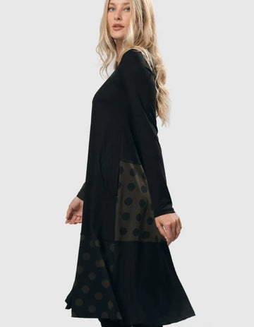 alembika-tekbika-dot-trapeze-dress-black-khaki-midikleid image 4