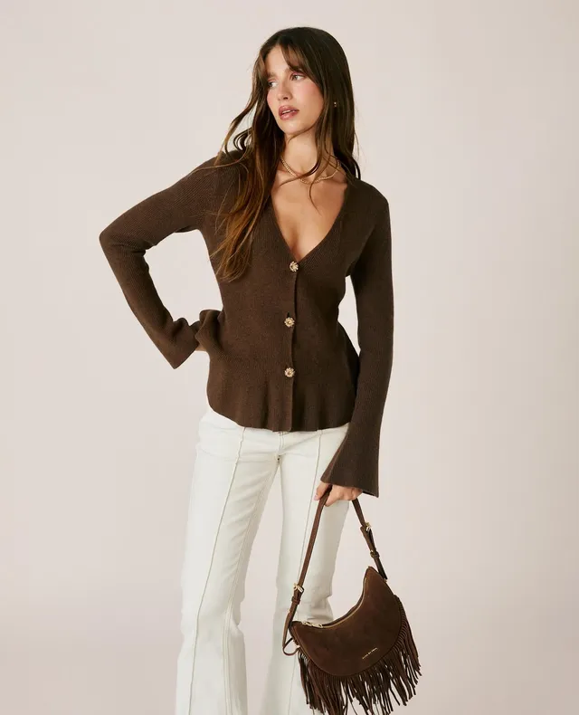 alma-en-pena-v-ausschnitt-strick-cardigan-braun-mit-schmuckkn-pfen image 1