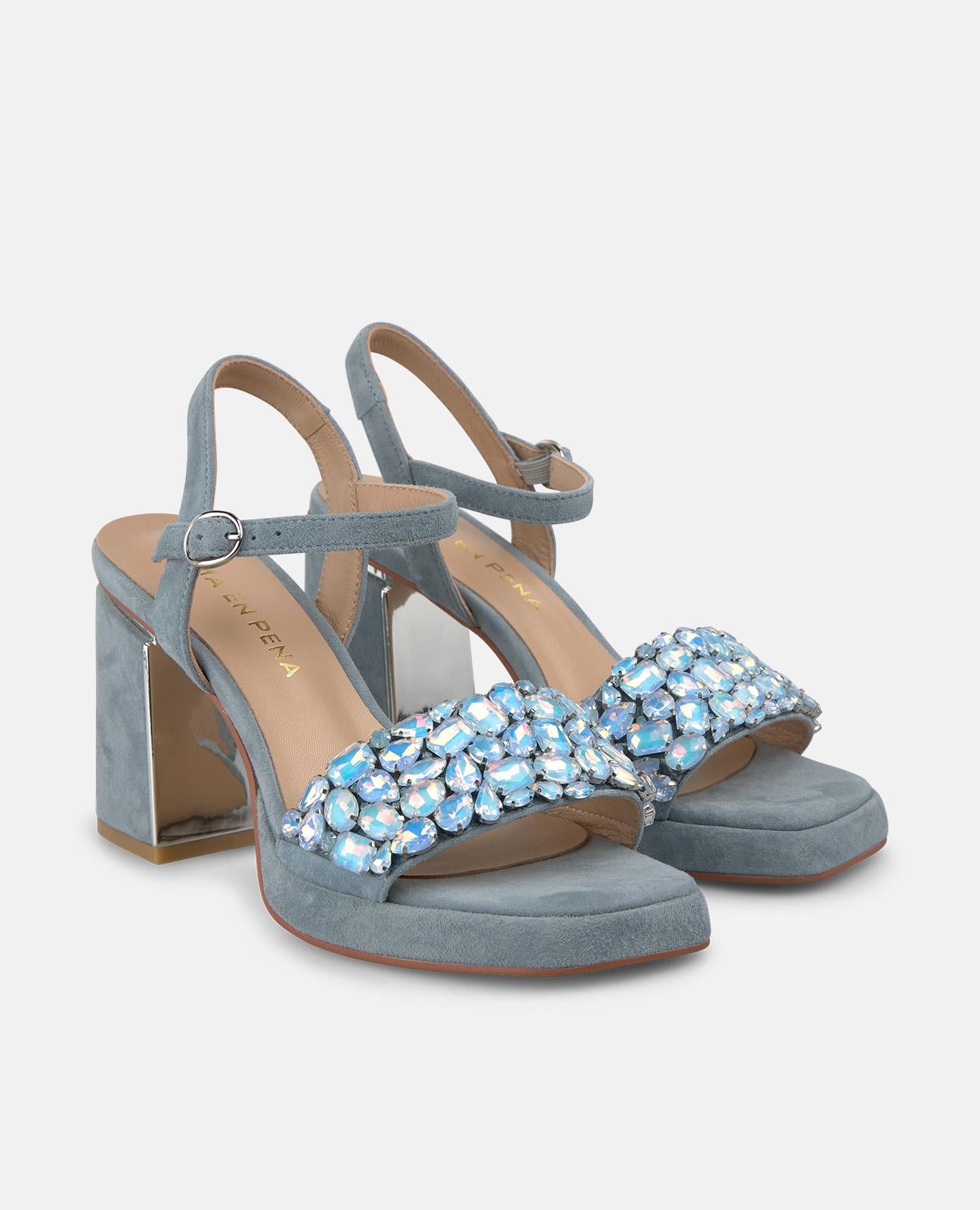 alma-en-pena-sandale-mit-strass-blau-denim-optik-8-5-cm-blockabsatz image 1