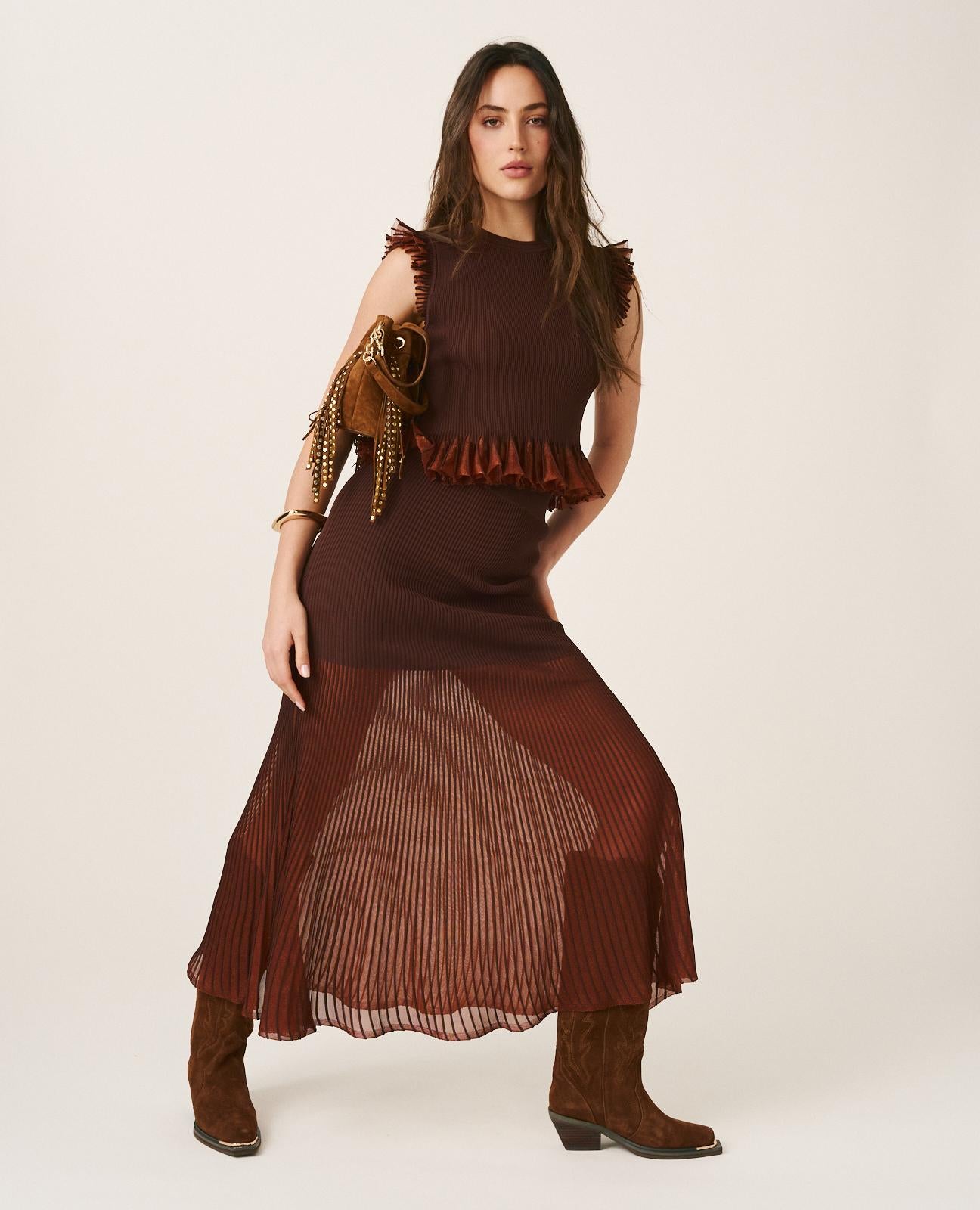 alma-en-pena-midi-rock-mit-r-schen-metallik-braun-semi-transparent image 2