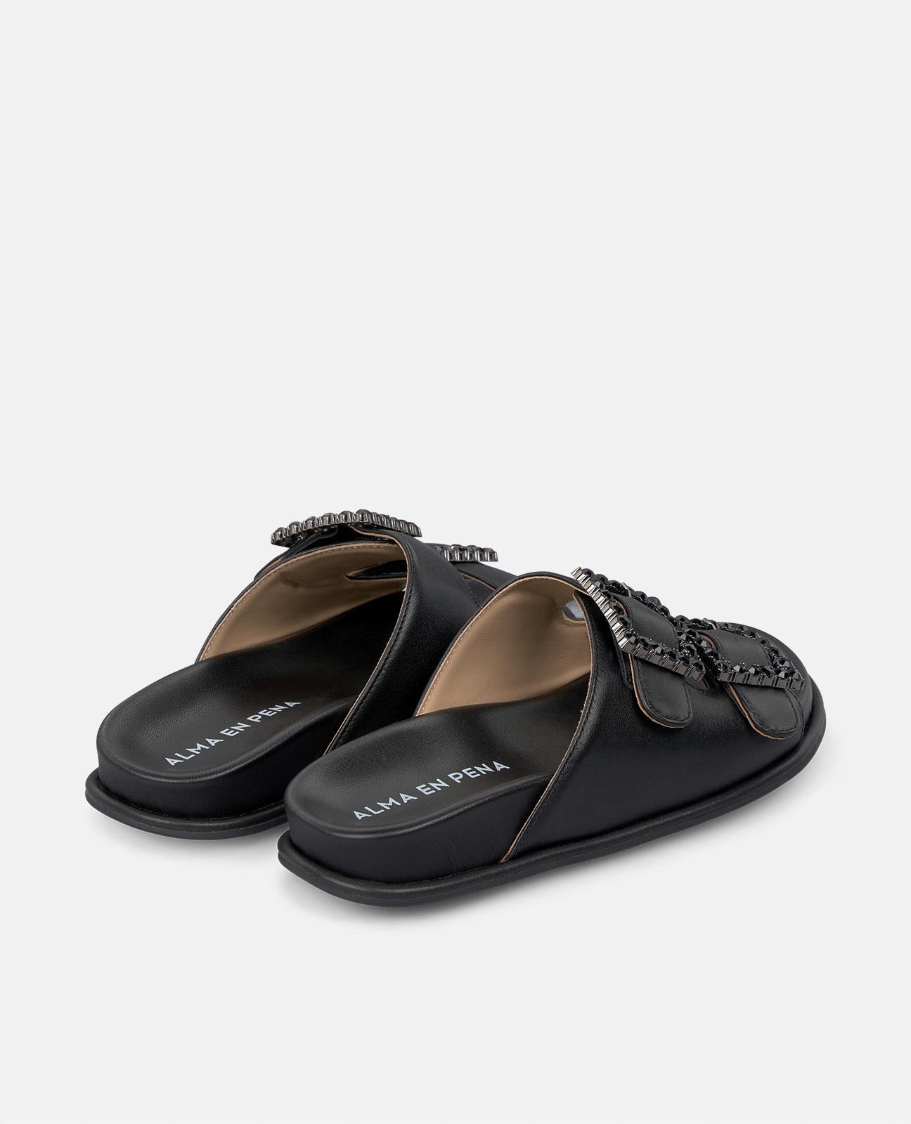 alma-en-pena-comfort-buckle-sandale-flache-damensandale-schwarz-mit-strass-schna image 3