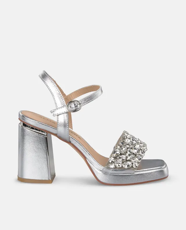 alma-en-pena-sandale-mit-breitem-strass-riemen-silber-8-5-cm-blockabsatz image 1