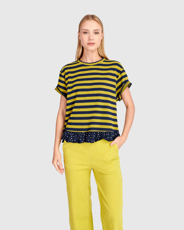 alembika-sunrise-ruffle-t-shirt-gelb-navy-damen image 3