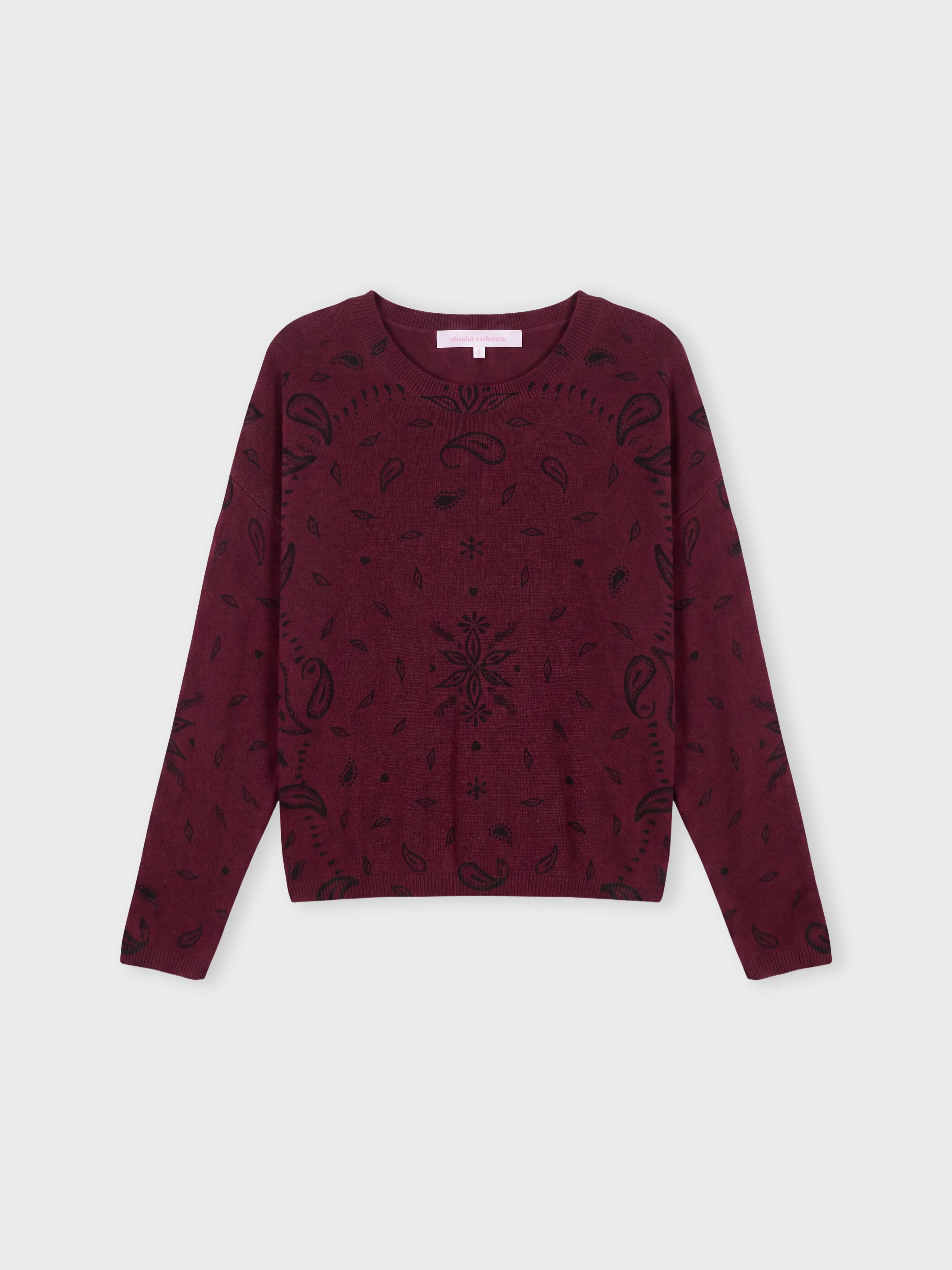 absolut-ariane-print-kaschmir-pullover-damen-rundhals-burgundy image 1