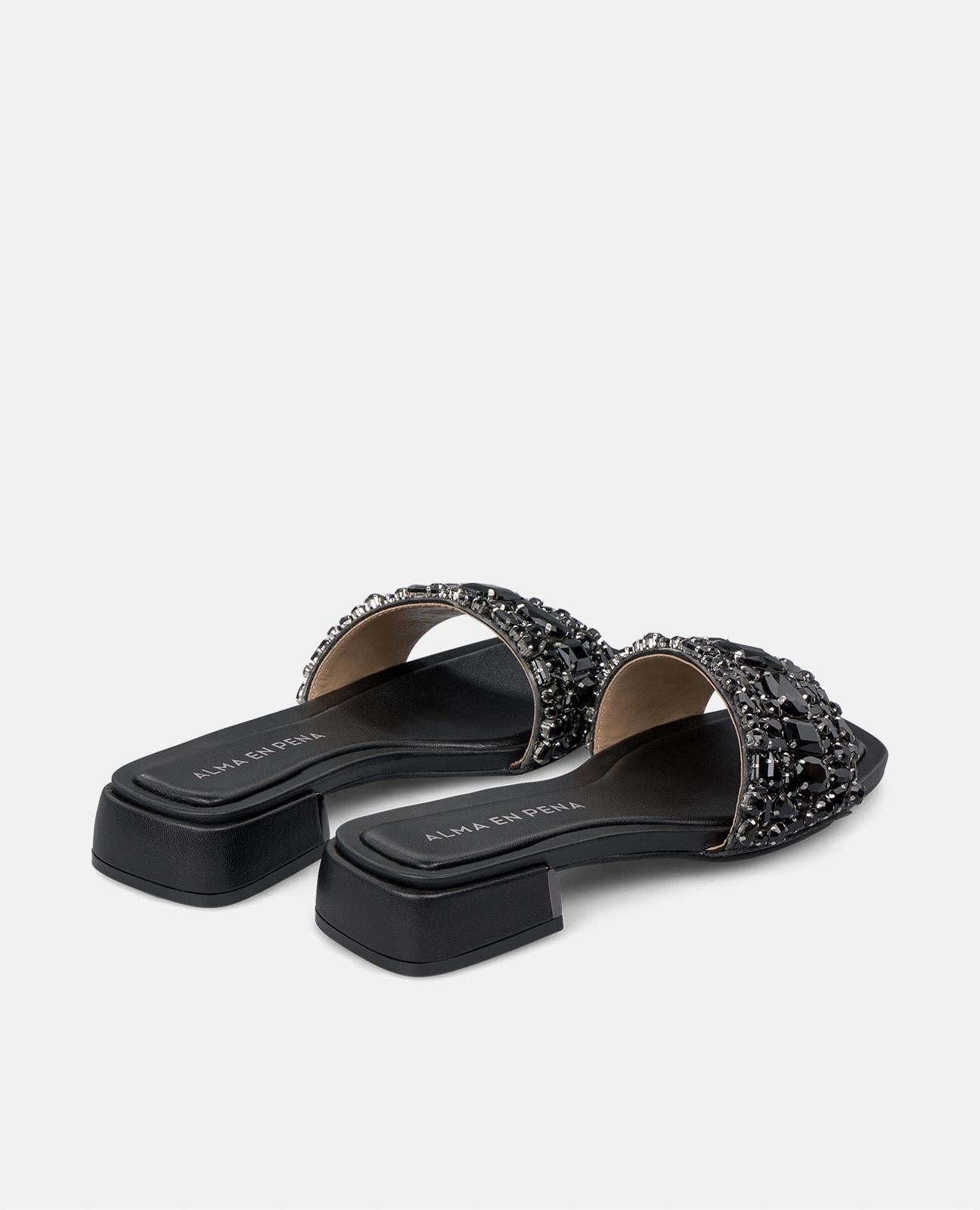 alma-en-pena-54108-flache-sandale-mit-strass-schwarz-eckige-zehe-3-5-cm-absatz image 3