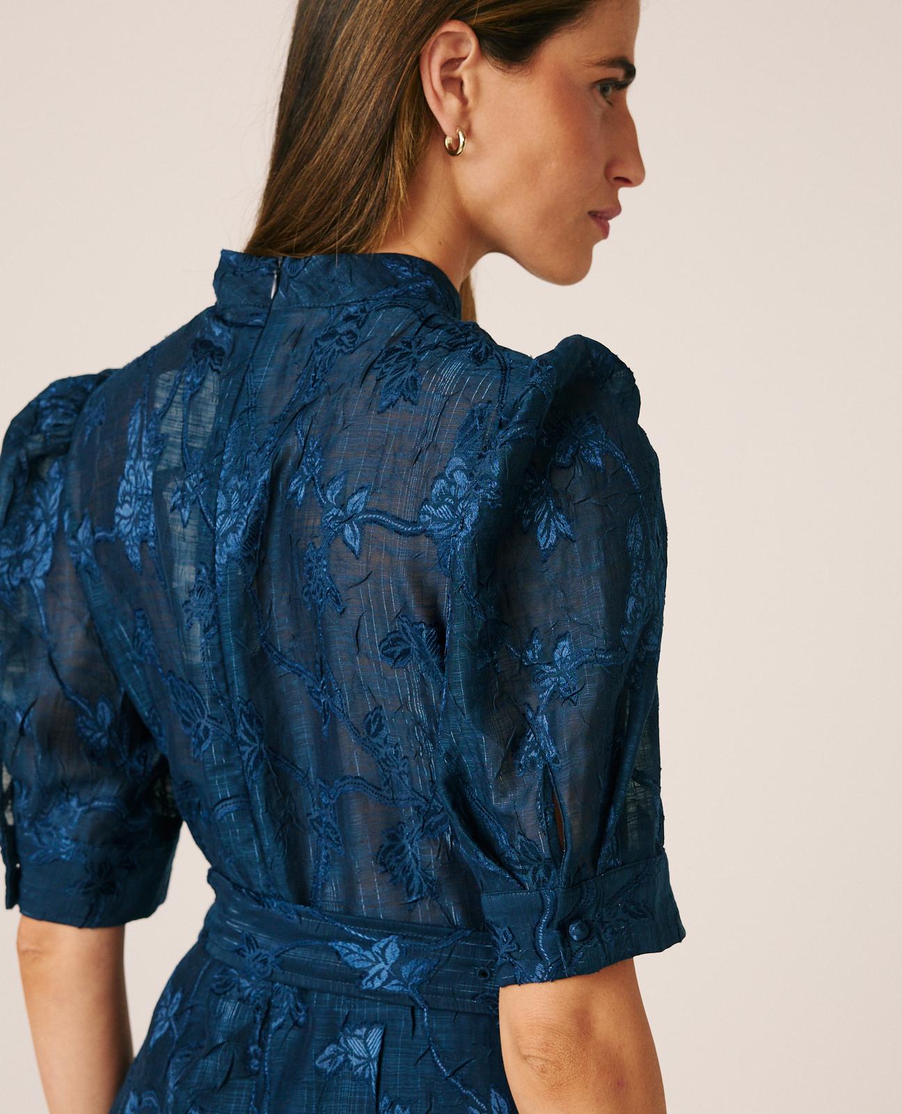 alma-en-pena-floral-jacquard-mini-dress-minikleid-blau-puff-rmel-stoffg-rtel image 6