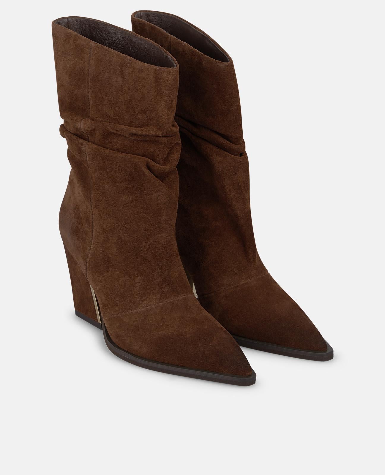 alma-en-pena-velours-stiefeletten-peep-toe-mit-raffung-blockabsatz-4-cm-camel image 2