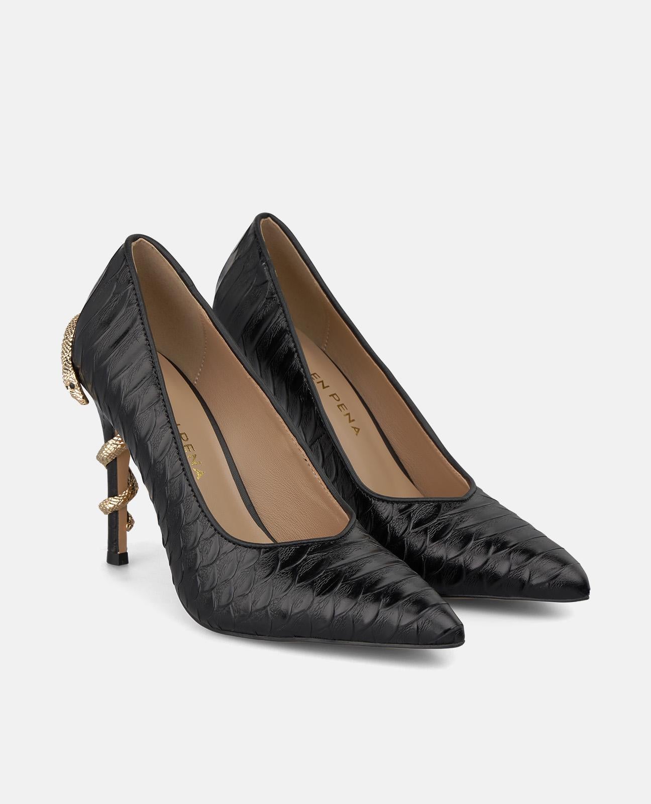 alma-en-pena-leder-pumps-schlangenprint-schwarz-10-cm-stiletto-slip-on image 2