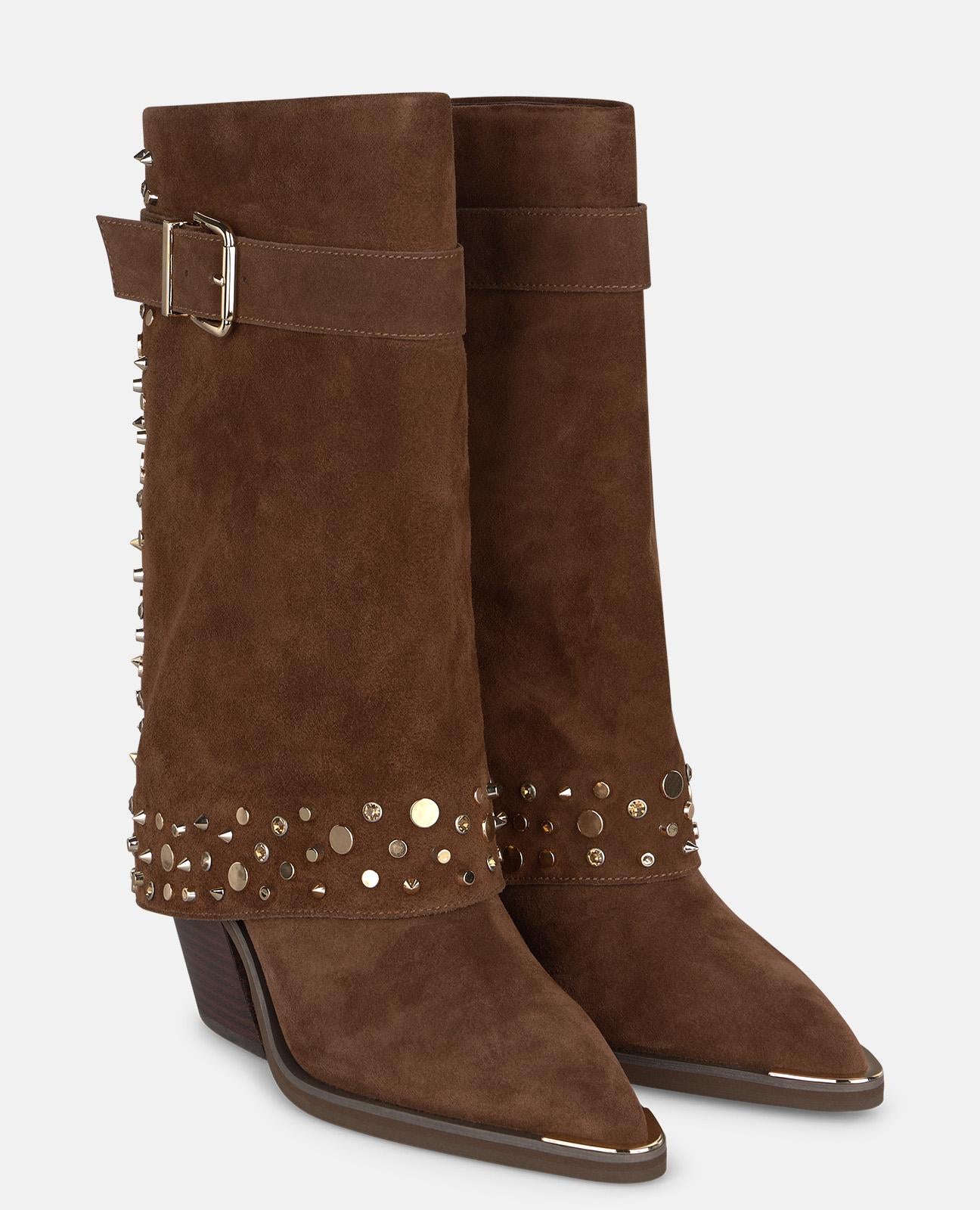 alma-en-pena-stiefel-wildleder-camel-nieten-und-schnalle-8-cm-blockabsatz image 3