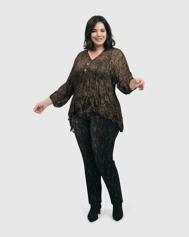 alembika-floral-tiered-crinkle-bluse-damen-coffee-schwarz image 1