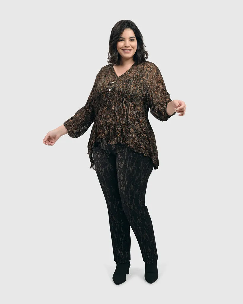 alembika-floral-tiered-crinkle-bluse-damen-coffee-schwarz image 1