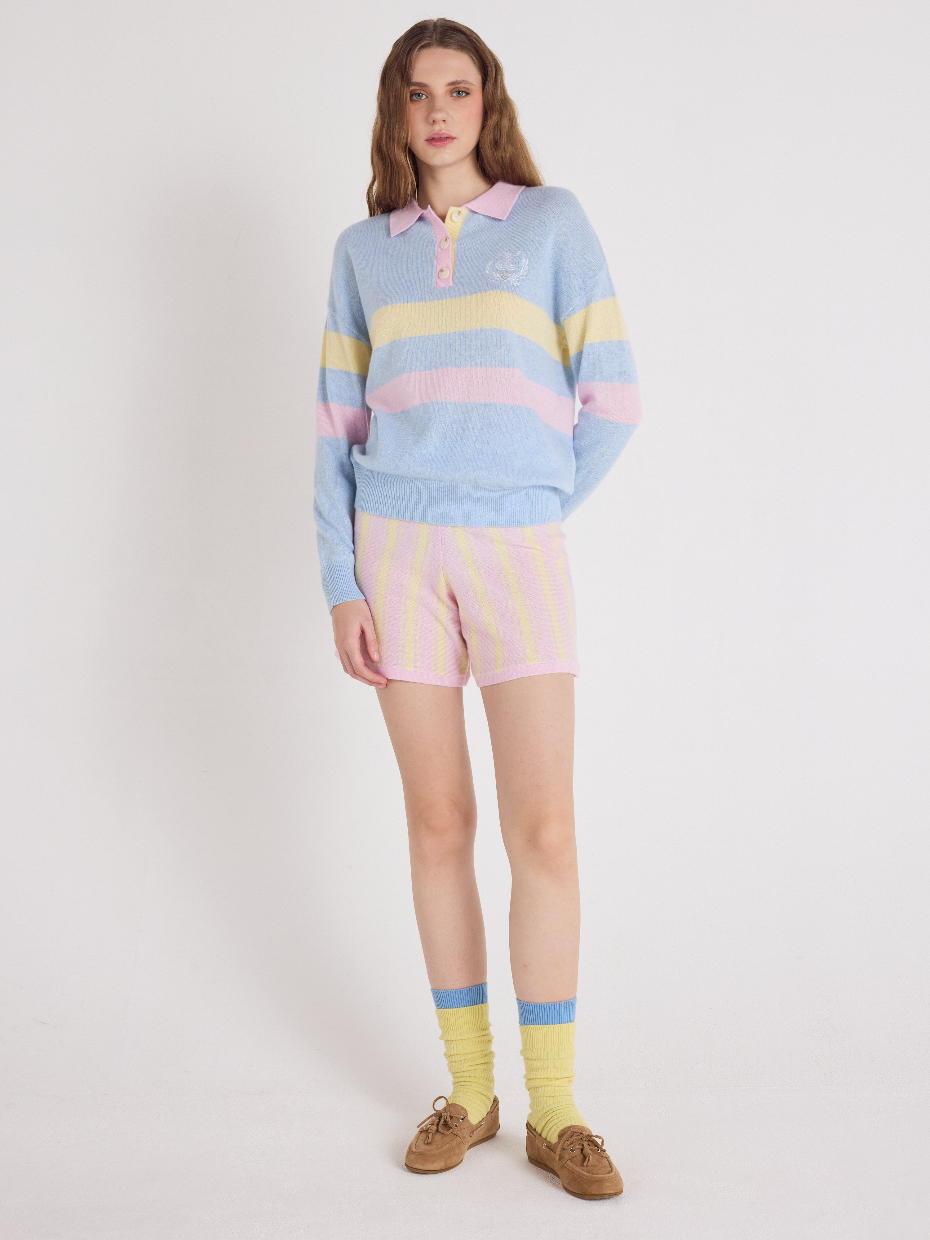 absolut-tyra-shorts-aus-kaschmir-stripes-lime-oversize image 1