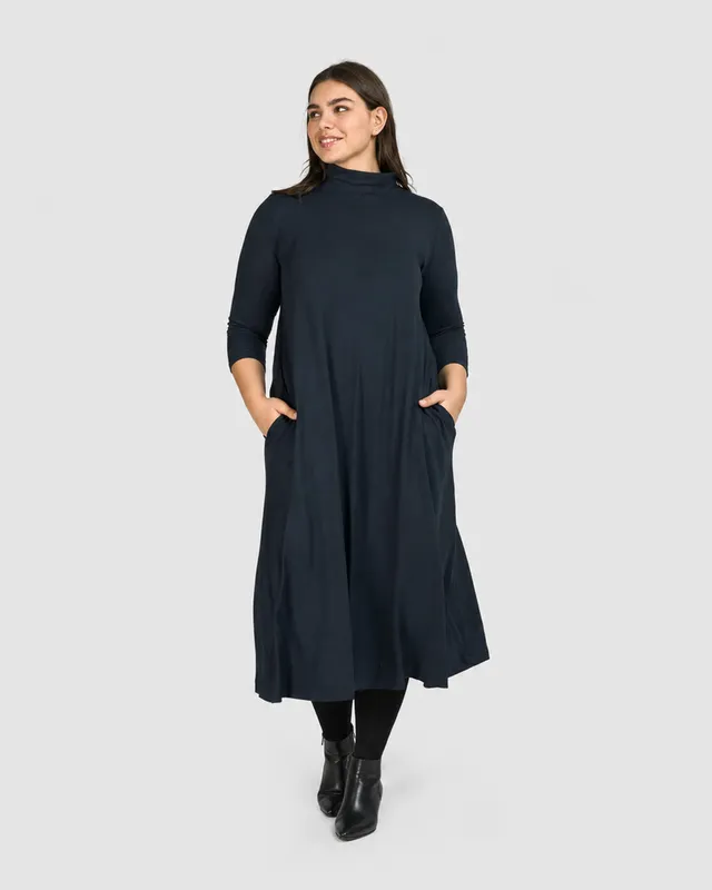 alembika-essential-a-line-dress-ocean-damen-midikleid-langarm image 1