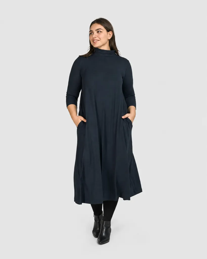 alembika-essential-a-line-dress-ocean-damen-midikleid-langarm image 1