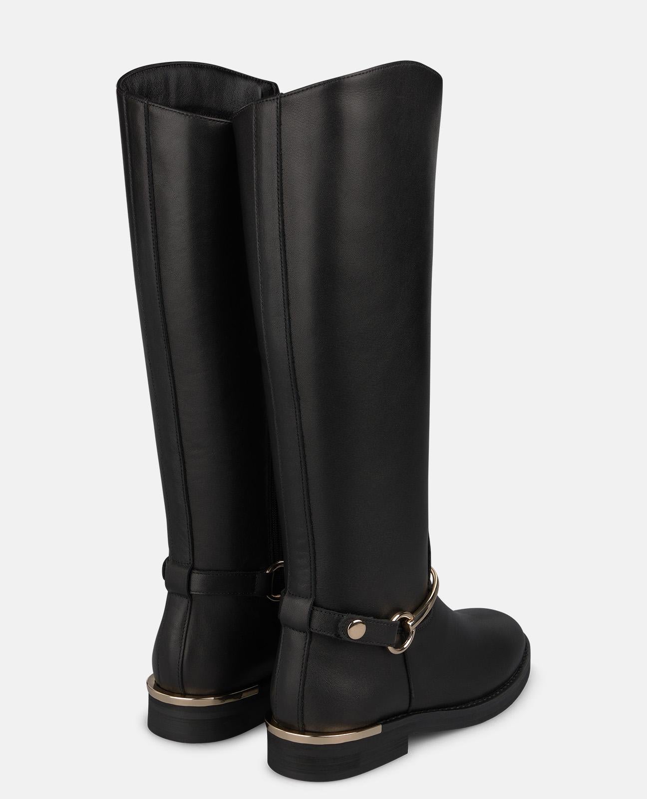 alma-en-pena-napa-leather-boots-flache-damen-stiefel-schwarz-3-cm-mit-zierriemen image 3