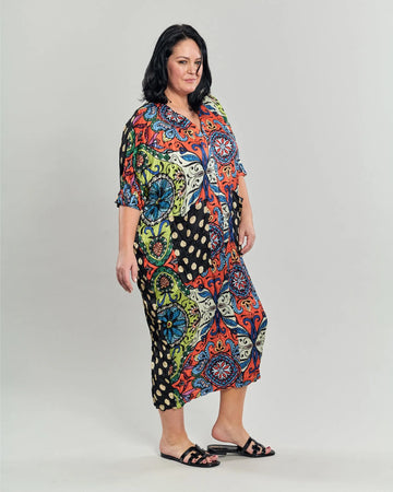 alembika-paisley-dot-crinkle-caftan-kleid-multi image 2