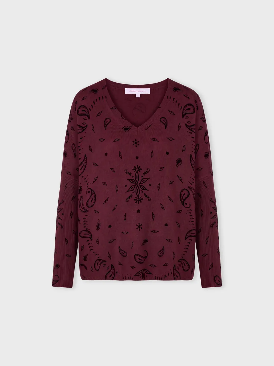 absolut-camille-damen-poncho-pullover-kaschmir-v-ausschnitt-bandana-print-burgun image 1